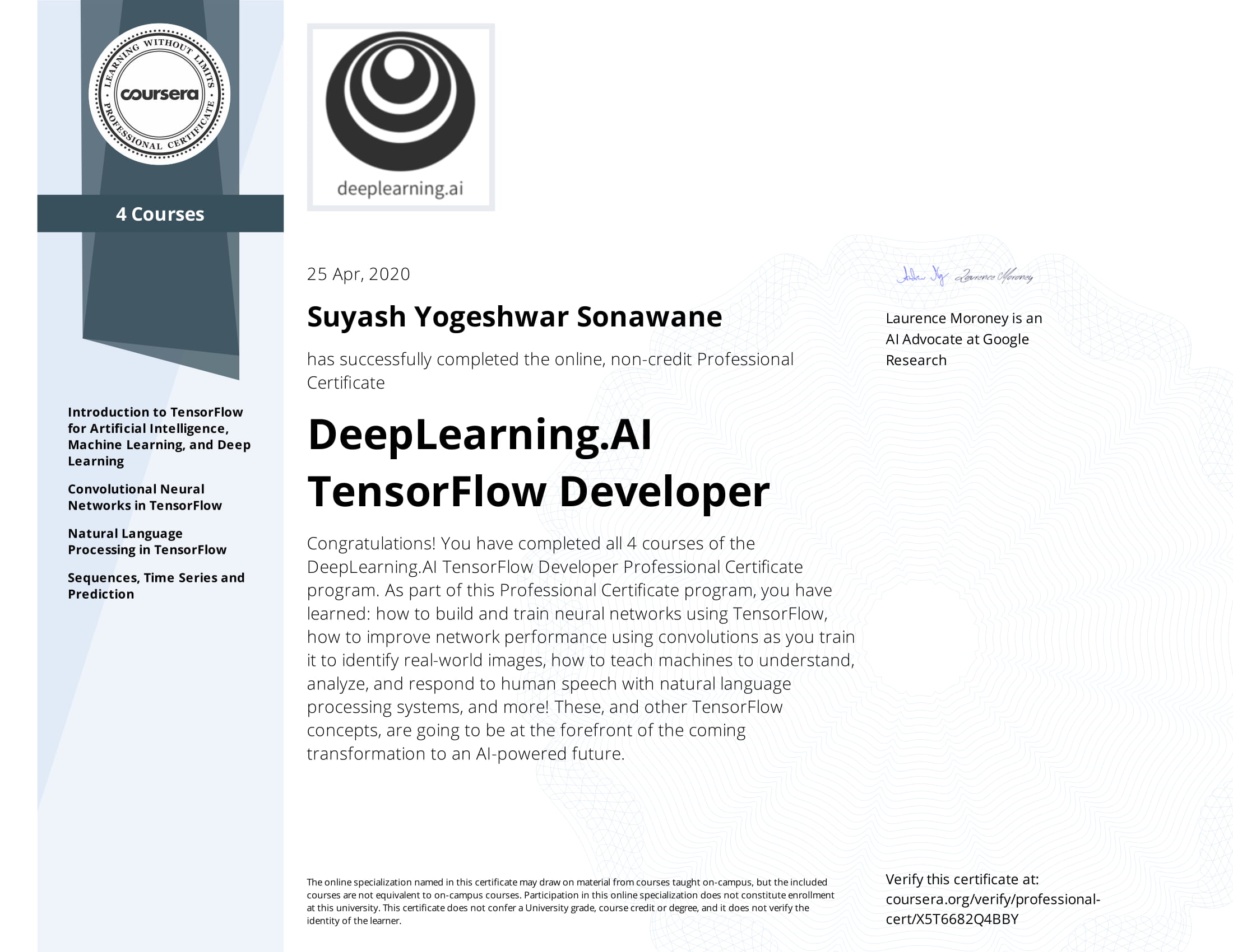 Suyash Sonawane | DeepLearning.AI TensorFlow Developer